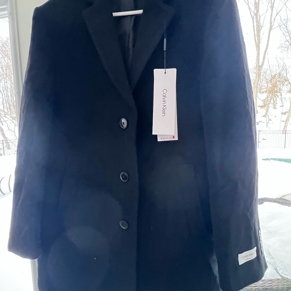 Calvin Klein Men’s Prosper Wool-Blend Slim Fit Overcoat Black